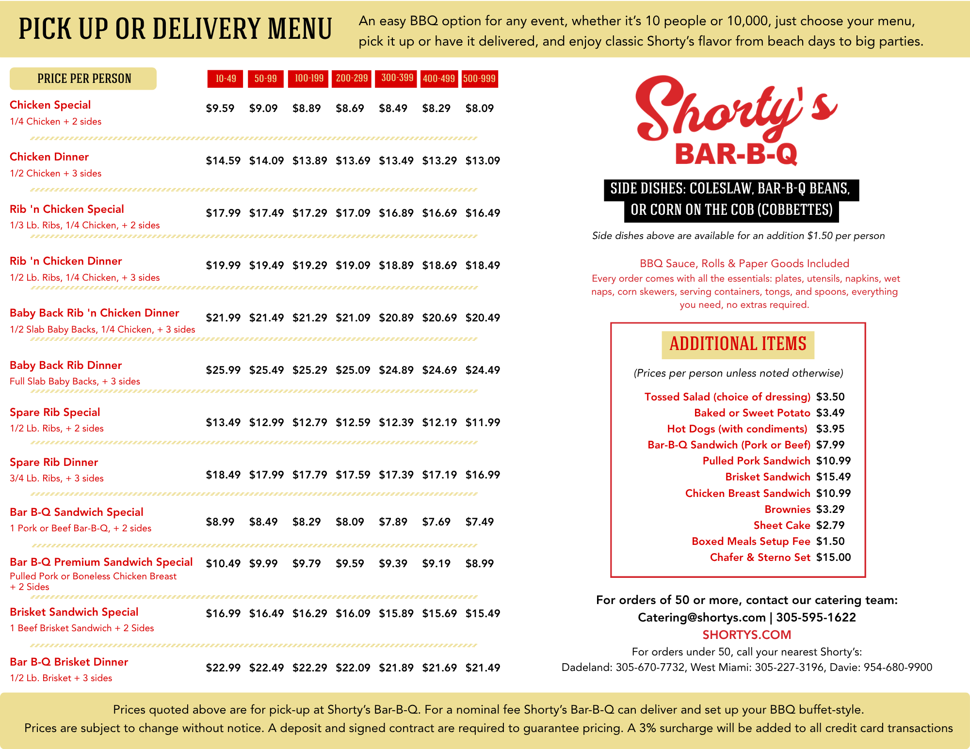 Shortys|CateringPick Up or Delivery Menu